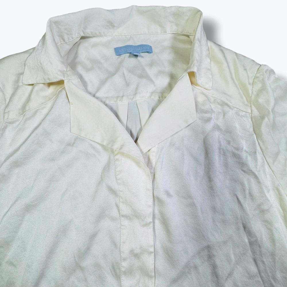 Y2K 90s Style Antonio Melani Cream Stretch Silk Button Up Blouse XL Old Money - Picture 4 of 7